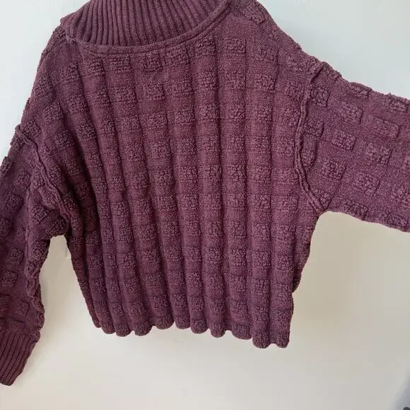 Free People We The Free Soul Searcher Mock Neck Wine Sweater, Size XS, Cropped - Picture 7 of 8